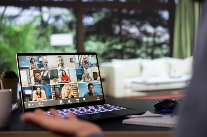 Framed Print : Shareholders on videocall deciding fate of the global company Framed Print : Shareholders on videocall deciding fate of the global company