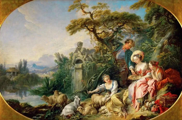 Framed Print : The Shepherd's Presents (The Nest) by Boucher Framed Print : The Shepherd's Presents (The Nest) by Boucher