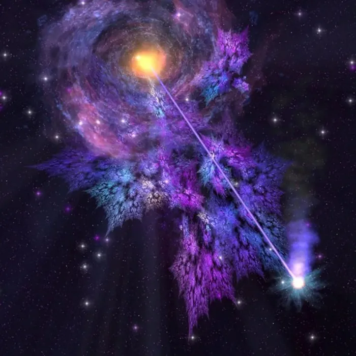 Framed Print : A shooting star radiates out from a black hole in the center of a galaxy