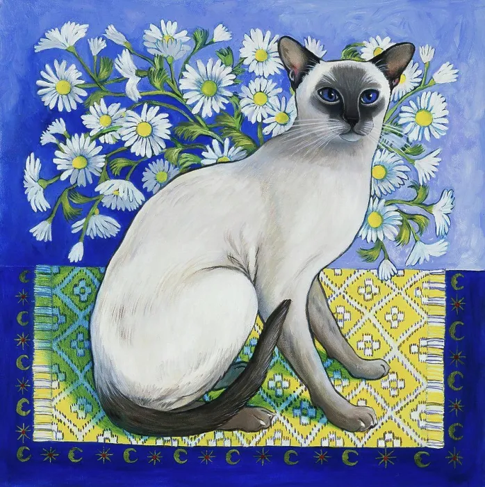Framed Print : Siamese Cat - Series II 1997 Isy Ochoa (b.1961 French) Oil on canvas