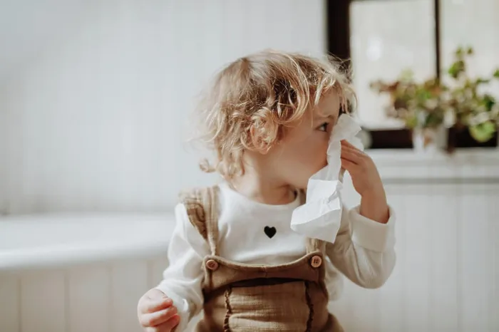 Framed Print : Sick girl with cold at home, blowing her nose. Sick girl with cold at home, blowing her nose model released