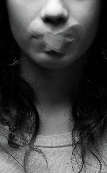 Framed Print : Silenced teenage girl, conceptual image Framed Print : Silenced teenage girl, conceptual image