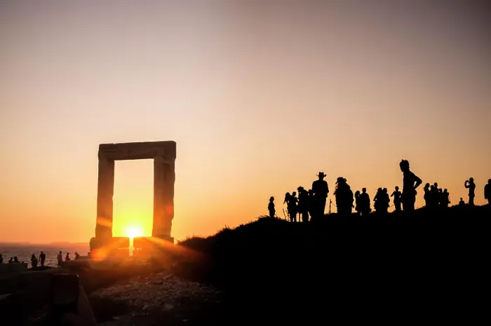 Framed Print : Silhouetted tourists watching sunset at Temple of Apollo, Naxos Island, Greece Framed Print : Silhouetted tourists watching sunset at Temple of Apollo, Naxos Island, Greece
