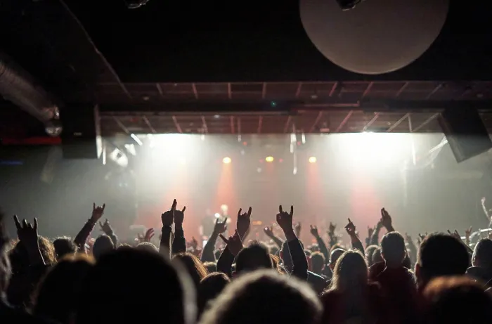 Framed Print : Sillhouettes Of Concert Crowd In Front Of Bright Stage Lights