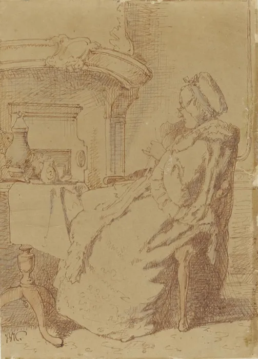Framed Print : Sitting, knitting old woman at a table Framed Print : Sitting, knitting old woman at a table