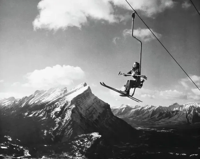 Framed Print : Skier sitting on a ski lift, Alberta, Canada Framed Print : Skier sitting on a ski lift, Alberta, Canada