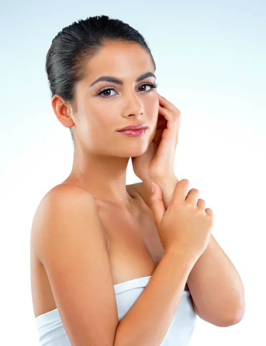 Framed Print : Skincare, face and portrait of woman in studio with natural Framed Print : Skincare, face and portrait of woman in studio with natural