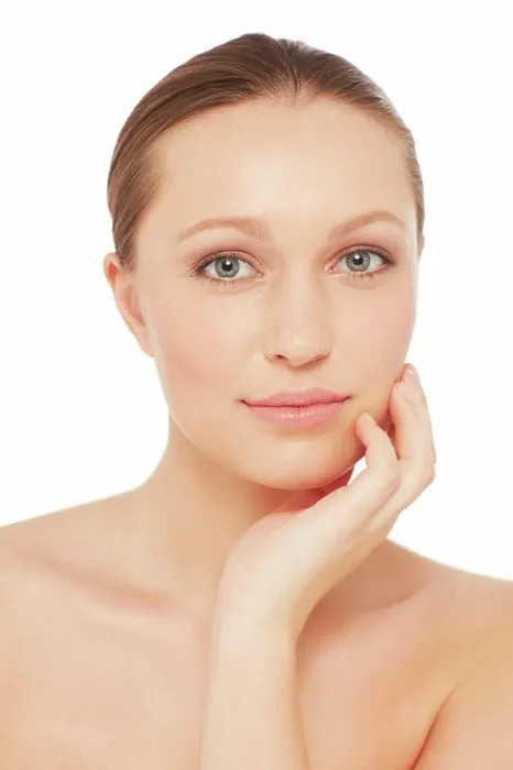 Framed Print : Skincare, natural and portrait of woman on a white background for wellness
