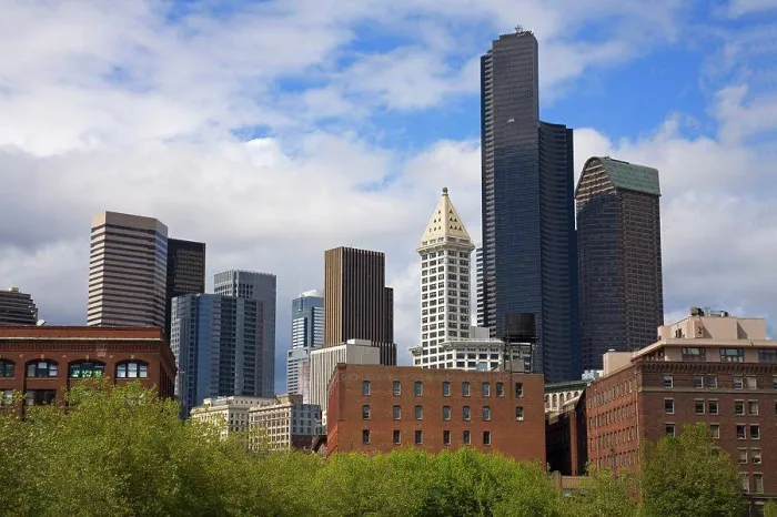 Framed Print : Skyscrapers in a city, Pioneer Square, Seattle, King County, Washington State, USA
