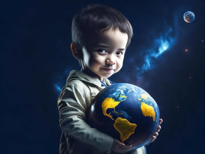 Framed Print : Small child is holding the Earth. Save the planet. Earth Day. Future is in Their Hands. Generative Ai Framed Print : Small child is holding the Earth. Save the planet. Earth Day. Future is in Their Hands. Generative Ai