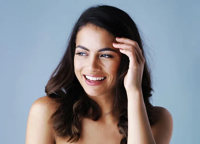 Framed Print : Smile, beauty and happy woman in studio for cosmetics Framed Print : Smile, beauty and happy woman in studio for cosmetics