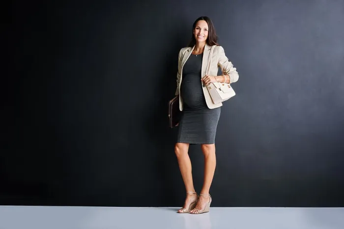 Framed Print : Smile, businesswoman and portrait with pregnancy in studio for finance career Framed Print : Smile, businesswoman and portrait with pregnancy in studio for finance career