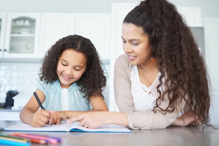 Framed Print : Smile, mom and help to girl, homework and teaching of math Framed Print : Smile, mom and help to girl, homework and teaching of math