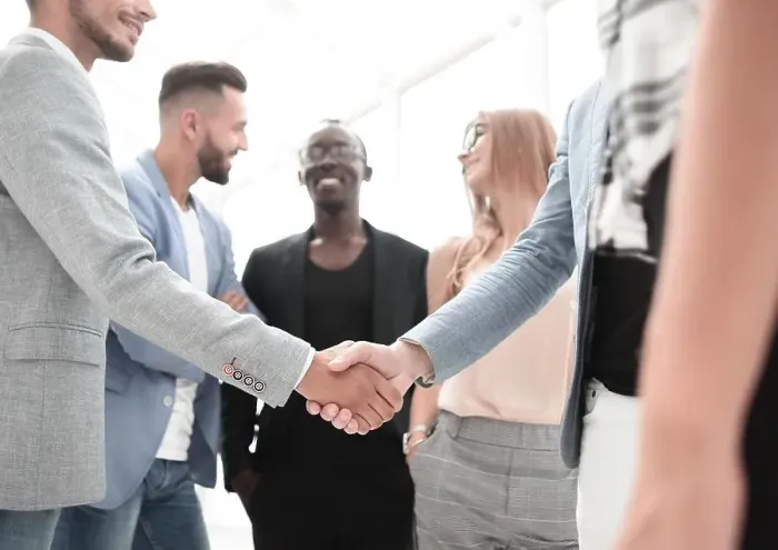 Framed Print : Smiling business people team working in the office Framed Print : Smiling business people team working in the office
