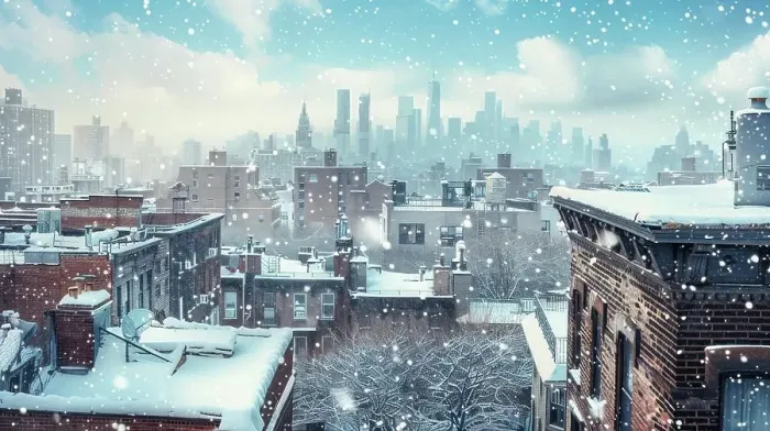Framed Print : Snow falls softly on the cityscape of New York City Framed Print : Snow falls softly on the cityscape of New York City