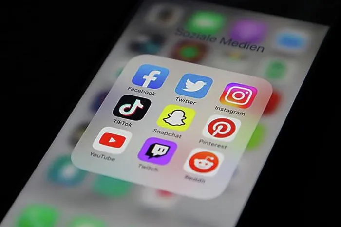 Framed Print : Social media icon, detailed view of a smartphone with social media apps