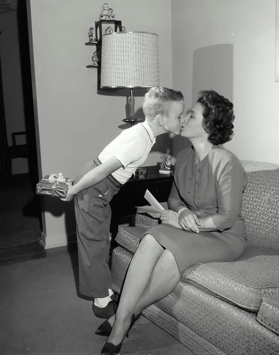 Framed Print : Son kissing his mother Framed Print : Son kissing his mother