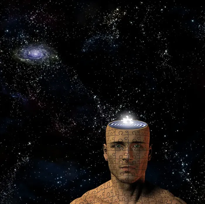 Framed Print : Space and puzzle man Framed Print : Space and puzzle man