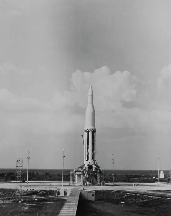Framed Print : Space rocket on launch pad