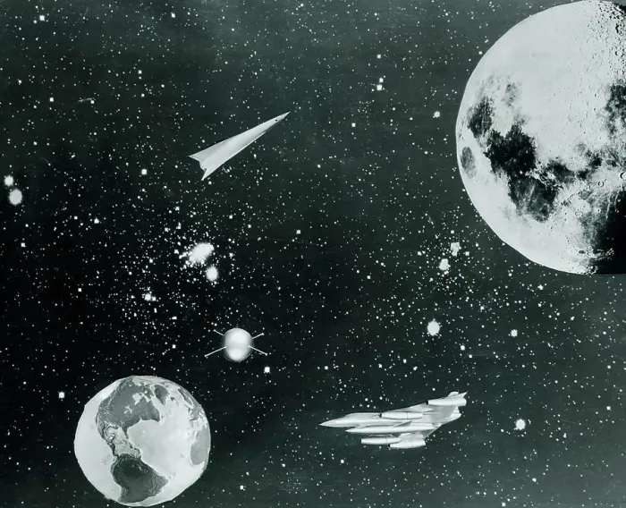 Framed Print : Spaceships traveling between planet Earth and moon Framed Print : Spaceships traveling between planet Earth and moon