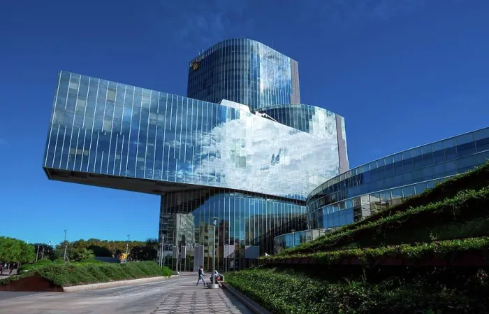 Framed Print : Spain, Barcelona, the Gas Natural building designed by the architects Miralles and Tagliabue