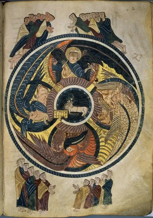 Framed Print : Spanish school. Commentary on the Apocalypse of Saint Sever: Adoration of the Mystic Lamb