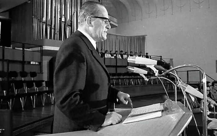 Framed Print : The SPD politician Herbert Wehner gave a speech in a church in the Ruhr area, Germany, in about 1968, Europe