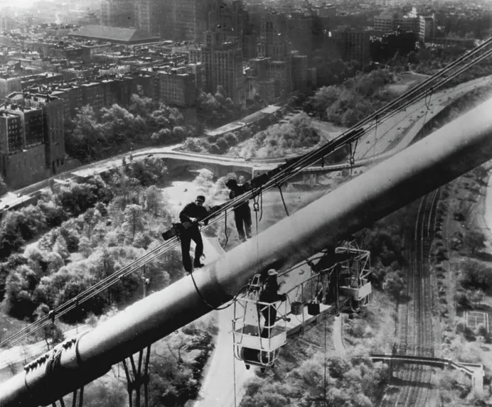 Framed Print : Spring Cleaning -- Painters using an electrically operated scaffold