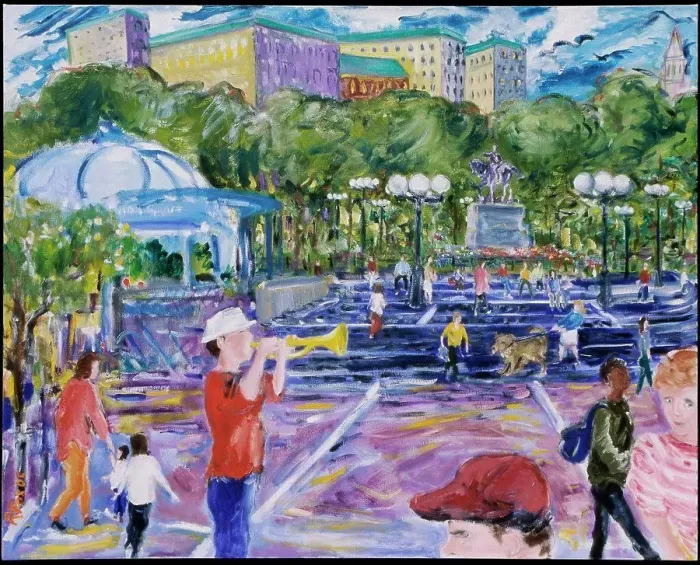 Framed Print : Spring, Union Square, 2005, Richard H. Fox (b.1960 / American), Oil on Canvas Framed Print : Spring, Union Square, 2005, Richard H. Fox (b.1960 / American), Oil on Canvas