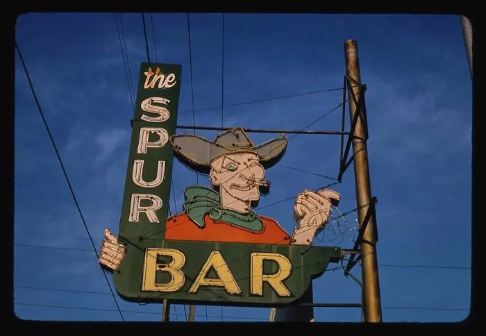 Framed Print : The Spur Bar sign, Billings, Montana - digital file from original color transparency | Library of Congress