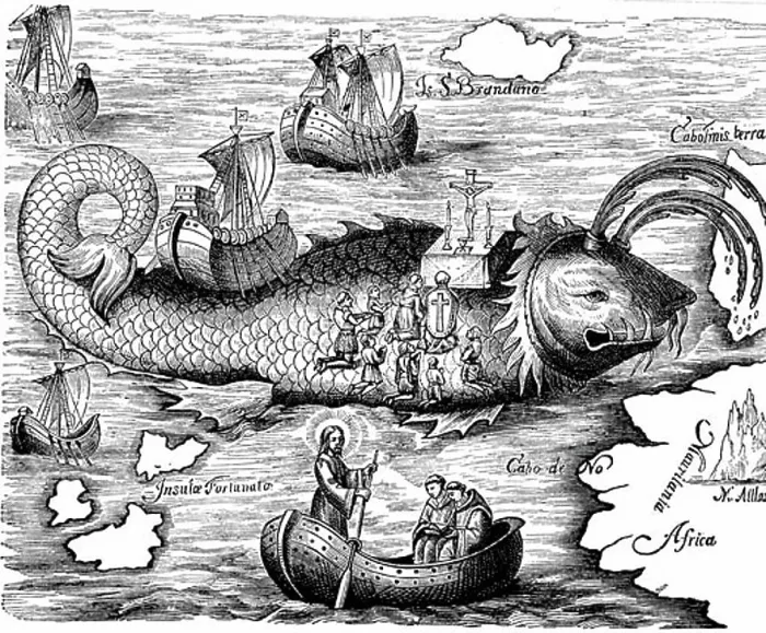 Framed Print : St. Brendan the Voyager Irish saint shown on his 7-year voyage Engraving Framed Print : St. Brendan the Voyager Irish saint shown on his 7-year voyage Engraving