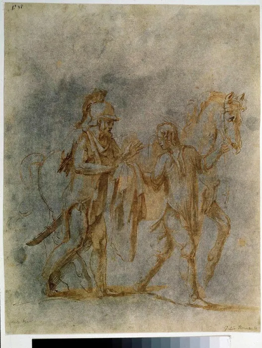 Framed Print : St Martin giving cloak to beggar by Giulio Romano Framed Print : St Martin giving cloak to beggar by Giulio Romano
