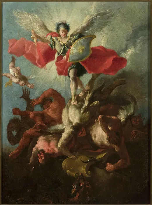 Framed Print : St. Michael Archangel hurls the rebellious angels down to the abyss (Revelation 12:7-9). unknown, painter Framed Print : St. Michael Archangel hurls the rebellious angels down to the abyss (Revelation 12:7-9). unknown, painter