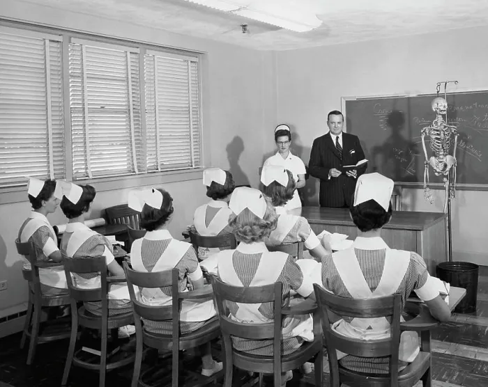 Framed Print : Staff doctor delivering a lecture to nurses, Northampton-Accomack Memorial Hospital, Nassawadox, Virginia, USA