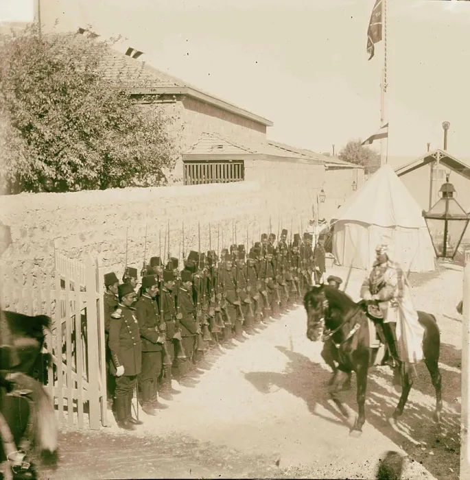 Framed Print : State visit to Jerusalem of Wilhelm II of Germany in 1898 Emperor passing Turkish guard of honor as he leaves camp