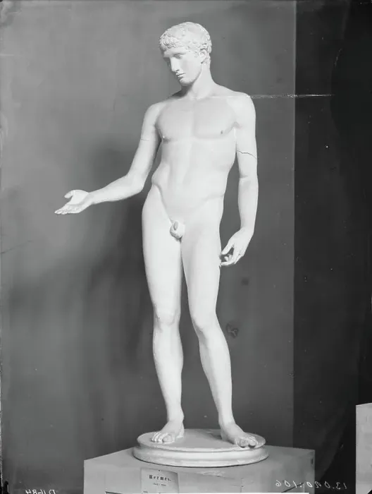 Framed Print : Statue Hermes, young Athlet. The copy is on the National Museum and the original in Brow Florence. S.K. Edolino