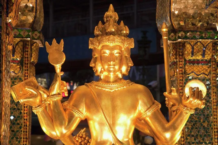 Framed Print : Statue of Hindu God Brahma (Phra Phrom in Thai) in a temple, Erawan Shrine, Bangkok, Thailand Framed Print : Statue of Hindu God Brahma (Phra Phrom in Thai) in a temple, Erawan Shrine, Bangkok, Thailand