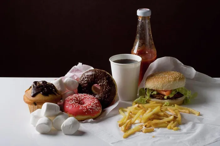 Framed Print : Stereotypical American fast food meal and snack food Framed Print : Stereotypical American fast food meal and snack food