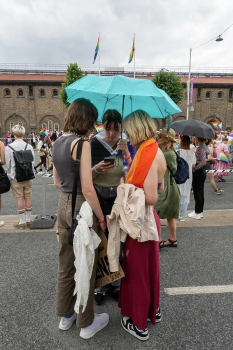 Framed Print : Stockholm, Sweden Three girls under an umbrella at the Stockholm Pride March 2024 Framed Print : Stockholm, Sweden Three girls under an umbrella at the Stockholm Pride March 2024