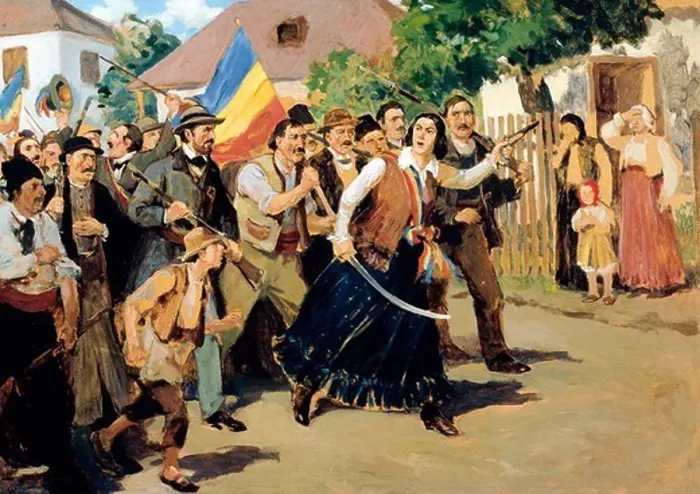 Framed Print : Stoica Ana Ipatescu guiding the revolutionary troops, June 1848. Romania, 19th century