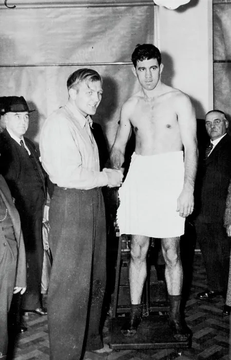 Framed Print : Strickland And Neusel Weigh In For Big Fight -- Walter Neusel (left) Framed Print : Strickland And Neusel Weigh In For Big Fight -- Walter Neusel (left)