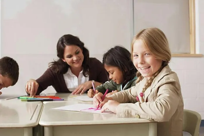 Framed Print : Students and Teacher Drawing in Classroom