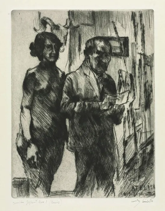 Framed Print : In the Studio, 1919. Lovis Corinth (German, 1858-1925). Drypoint; Framed Print : In the Studio, 1919. Lovis Corinth (German, 1858-1925). Drypoint;