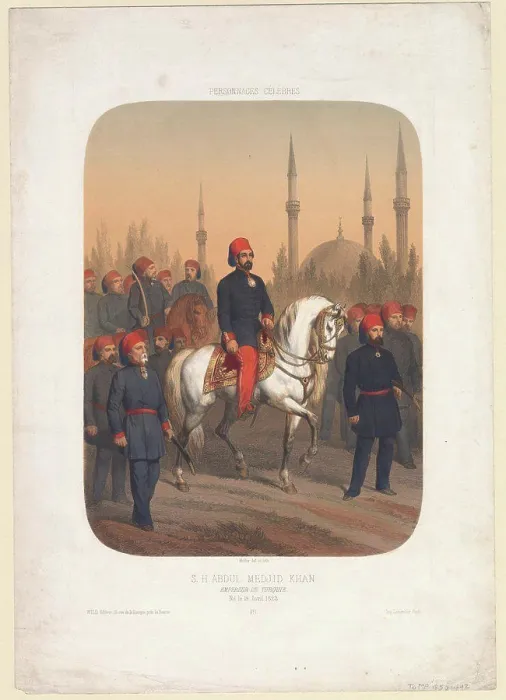 Framed Print : Sultan Abdulmecid I (1823-1861) by Anonymous  /  Private Collection  /  1845  /  France  /  Colour lithograph  /  Portrait