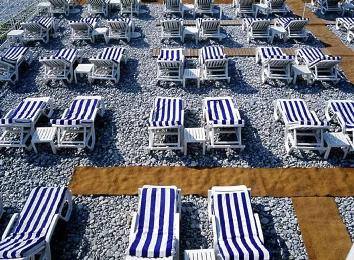 Framed Print : Sunbeds on the beach, Nice, France Framed Print : Sunbeds on the beach, Nice, France