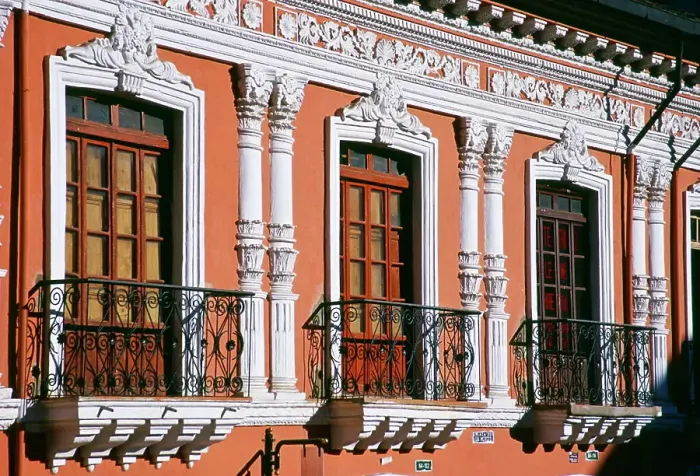 Framed Print : Sunlight on Neoclassical architecture of a building in Colonial Quito, Ecuador, South America