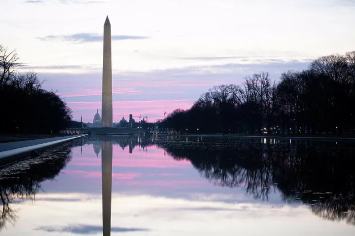 Framed Print : Sunrise photo of the Reflecting Pool, and the National Mall Framed Print : Sunrise photo of the Reflecting Pool, and the National Mall