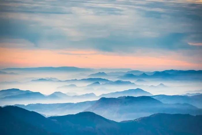 Framed Print : Sunset in the mountains. Dramatic colorful clouds over blue hills Framed Print : Sunset in the mountains. Dramatic colorful clouds over blue hills
