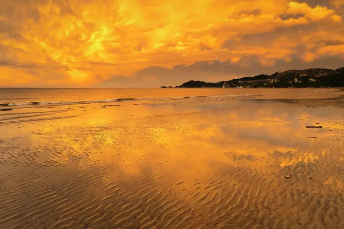 Framed Print : Sunset at Pohara Beach, Golden Bay, Tasman, South Island, New Zealand, Pacific