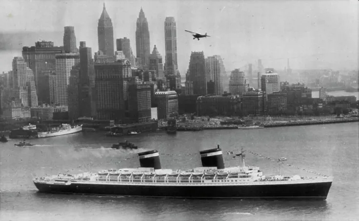 Framed Print : Super Liner Sails On Maiden Voyage -- The United States